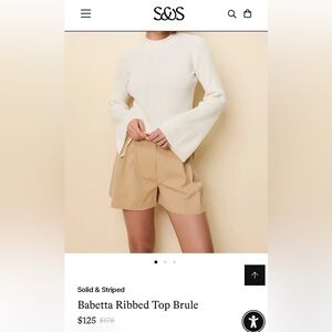 SOLID & STRIPED Cream Ribbed Bell-Sleeve Top